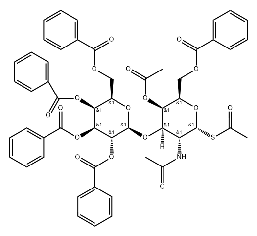 2-(Acetylamino)-2-deoxy-3-O-(2,3,4,6-tetra-O-benzoyl-beta-D-galactopyranosyl)-1-thio-alpha-D-galactopyranose 1,4-diacetate 6-benzoate Struktur