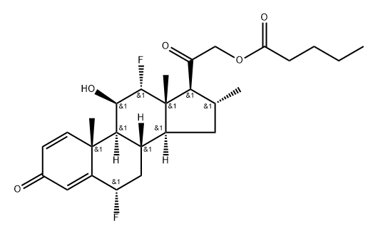 Pregna-1,4-diene-3,20-dione, 6,12-difluoro-11-hydroxy-16-methyl-21-[(1-oxopentyl)oxy]-, (6α,11β,12α,16α)- (9CI) Struktur