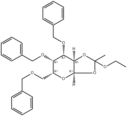 α-D-Galactopyranose, 1,2-O-(1-ethoxyethylidene)-3,4,6-tris-O-(phenylmethyl)- Struktur