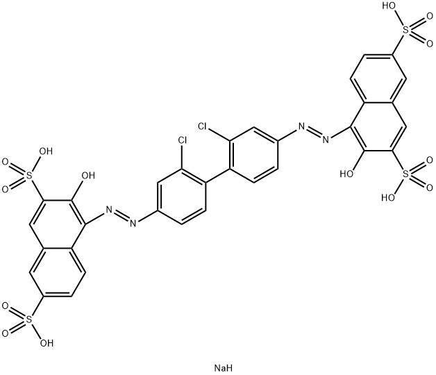 2,7-Naphthalenedisulfonic acid, 4,4'-[(2,2'-dichloro[1,1'-biphenyl]-4,4'-diyl)bis(2,1-diazenediyl)]bis[3-hydroxy-, sodium salt (1:4) Struktur