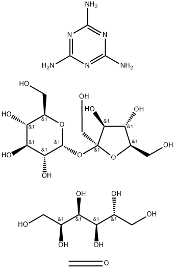 .alpha.-D-Glucopyranoside, .beta.-D-fructofuranosyl, polymer with formaldehyde, D-glucitol and 1,3,5-triazine-2,4,6-triamine, 2-phenoxyethylated Struktur