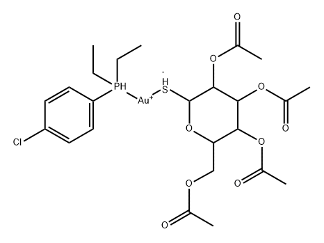 Gold, (4-chlorophenyl)diethylphosphine(1-thio-.beta.-D-glucopyranose 2,3,4,6-tetraacetato-S)- Struktur