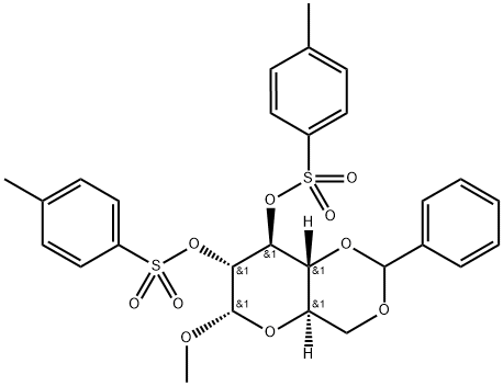 4,6-O-benzylidene-alpha-D-glucopyranoside methyl bis(4-methylbenzenesulphonate) Struktur