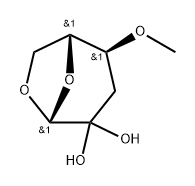 .beta.-D-erythro-Hexopyranos-2-ulose, 1,6-anhydro-3-deoxy-4-O-methyl-, 2-hydrate Struktur