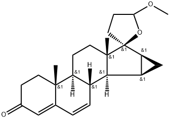 (4aR,4bS,6aS,7S,7aS,8aS,8bS,8cR)-5`-methoxy-4a,6a-dimethyl-4,4`,4a,4b,5`,6,6a,7a,8,8a,8b,8c-dodecahydro-3H,3`H-spiro[cyclopropa[4,5]cyclopenta[1,2-a]phenathrene-7,2`-furan]-2(5H)-one Struktur