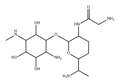 L-chiro-Inositol, 4-amino-3-O-[6-amino-2-[(aminoacetyl)amino]-2,3,4,6,7-pentadeoxy-β-L-lyxo-heptopyranosyl]-1,4-dideoxy-1-(methylamino)- (9CI) Struktur