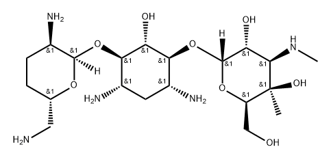 D-Streptamine, O-3-deoxy-4-C-methyl-3-(methylamino)-α-D-galactopyranosyl-(1→6)-O-[2,6-diamino-2,3,4,6-tetradeoxy-α-D-erythro-hexopyranosyl-(1→4)]-2-deoxy- Struktur