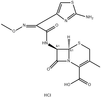 (6R,7R)-7-((Z)-2-(2-aminothiazol-4-yl)-2-(methoxyimino)acetamido)-3-methyl-8-oxo-5-thia-1-azabicyclo[4.2.0]oct-2-ene-2-carboxylic acid hydrochloride Struktur