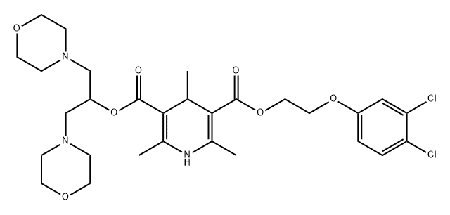 3,5-Pyridinedicarboxylic acid, 1,4-dihydro-2,4,6-trimethyl-, 3-[2-(3,4-dichlorophenoxy)ethyl] 5-[2-(4-morpholinyl)-1-(4-morpholinylmethyl)ethyl] ester Struktur