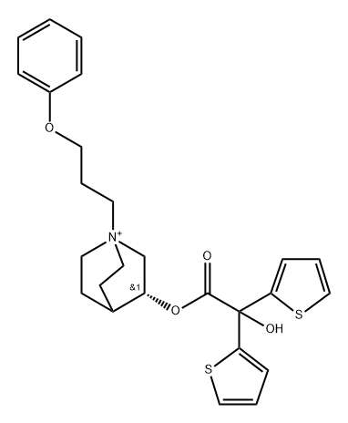 1-Azoniabicyclo[2.2.2]octane, 3-[(2-hydroxy-2,2-di-2-thienylacetyl)oxy]-1-(3-phenoxypropyl)-, (3R)- Struktur