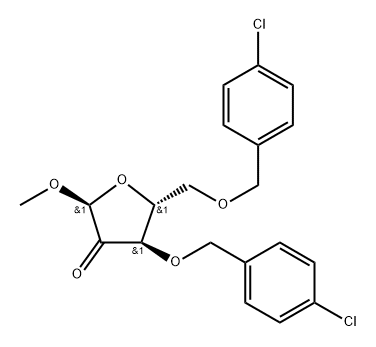 Methyl 3,5-di-O-(4-chlorobenzyl)-2-oxo-alpha-D-ribofuranoside Struktur