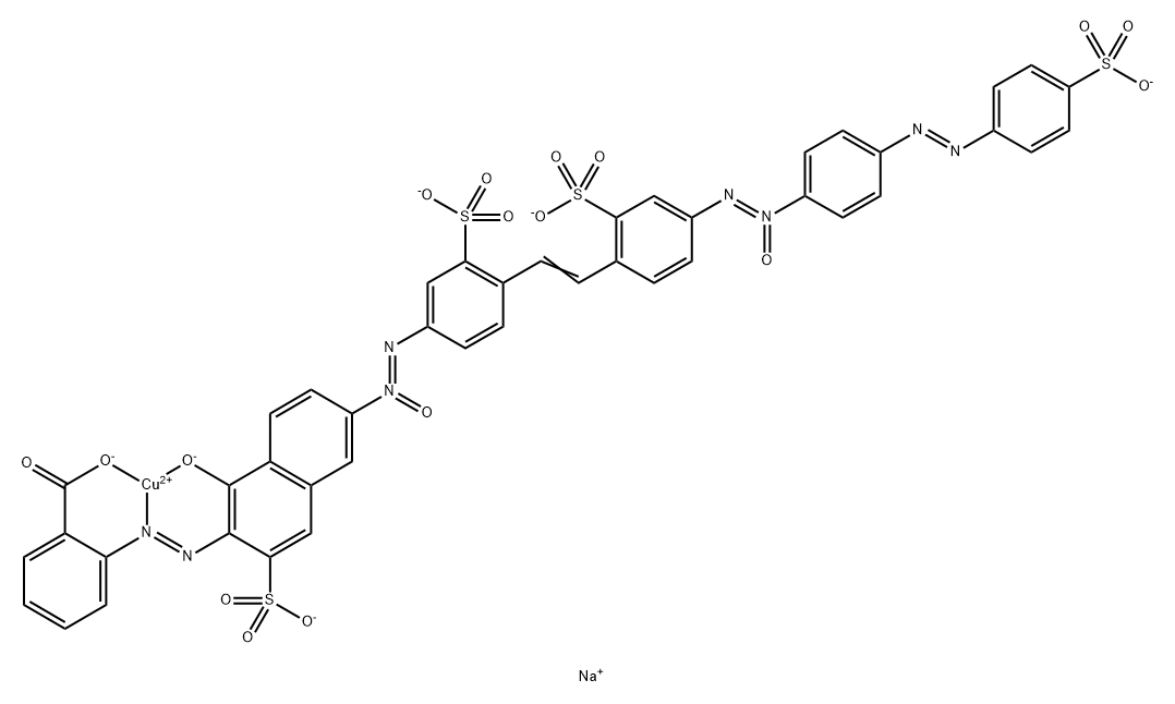 tetrasodium [2-[[1-hydroxy-3-sulpho-6-[[3-sulpho-4-[2-[2-sulpho-4-[[4-[(4-sulphophenyl)azo]phenyl]-ONN-azoxy]phenyl]vinyl]phenyl]-NNO-azoxy]-2-naphthyl]azo]benzoato(6-)]cuprate(4-) Struktur