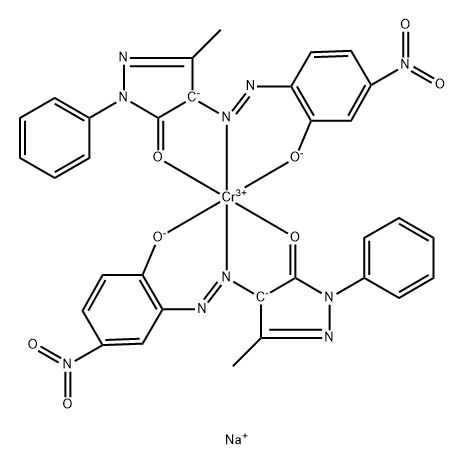 sodium [2,4-dihydro-4-[(2-hydroxy-4-nitrophenyl)azo]-5-methyl-2-phenyl-3H-pyrazol-3-onato(2-)][2,4-dihydro-4-[(2-hydroxy-5-nitrophenyl)azo]-5-methyl-2-phenyl-3H-pyrazol-3-onato(2-)] chromate(1-) Struktur