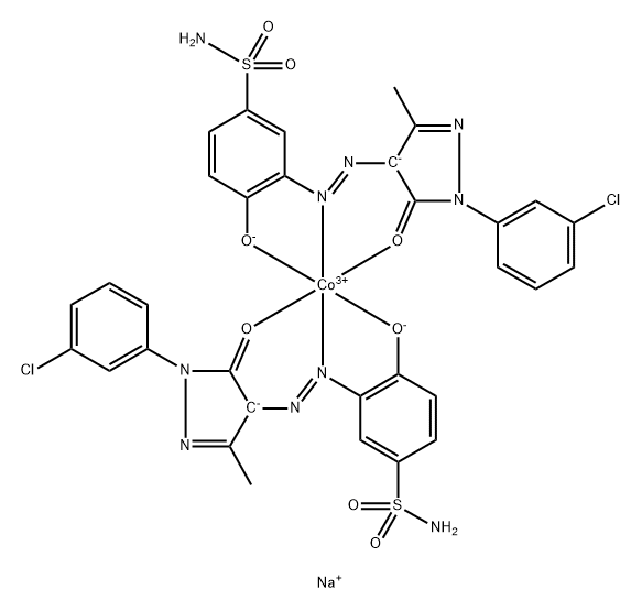 sodium bis[3-[[1-(3-chlorophenyl)-4,5-dihydro-3-methyl-5-oxo-1H-pyrazol-4-yl]azo]-4-hydroxybenzenesulphonamidato(2-)]cobaltate(1-) Struktur