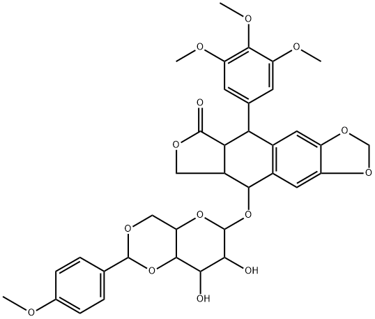 (5R,5aα)-5α,8,8aβ,9α-Tetrahydro-9β-[[4-O,6-O-(p-methoxybenzylidene)-β-D-glucopyranosyl]oxy]-5β-(3,4,5-trimethoxyphenyl)furo[3',4':6,7]naphtho[2,3-d]-1,3-dioxol-6(5aH)-one Struktur