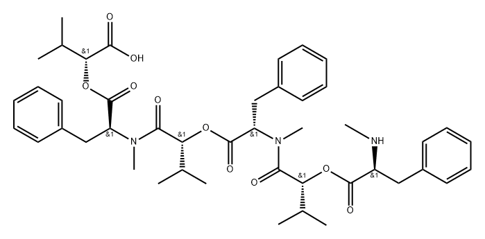 L-Phenylalanine, N-methyl-L-phenylalanyl-3-methyl-D-2-hydroxybutanoyl-N-methyl-L-phenylalanyl-3-methyl-D-2-hydroxybutanoyl-N-methyl-, 1-carboxy-2-methylpropyl ester, (R)- (9CI) Struktur