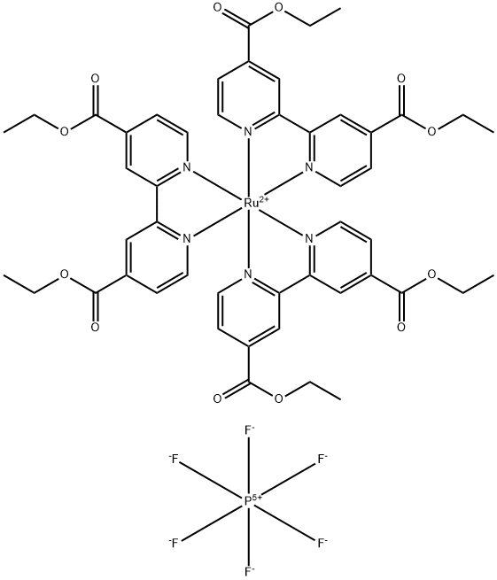 Ruthenium(2+), tris(4,4'-diethyl [2,2'-bipyridine]-4,4'-dicarboxylate-κN1,κN1')-, (OC-6-11)-, hexafluorophosphate(1-) (1:2) Struktur