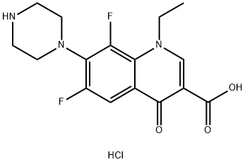 3-Quinolinecarboxylic acid, 1-ethyl-6,8-difluoro-1,4-dihydro-4-oxo-7-(1-piperazinyl)-, hydrochloride (1:1) Struktur