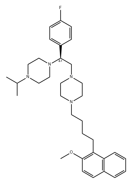 Piperazine, 1-[(1S)-1-(4-fluorophenyl)-2-[4-[4-(2-methoxy-1-naphthalenyl)butyl]-1-piperazinyl]ethyl]hexahydro-4-(1-methylethyl)- Struktur