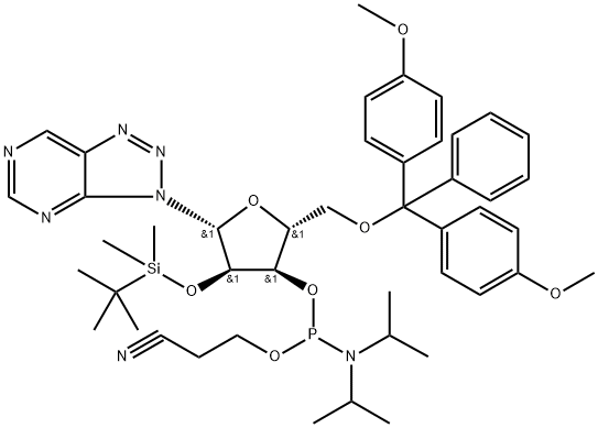 3H-1,2,3-Triazolo[4,5-d]pyrimidine, 3-[5-O-[bis(4-methoxyphenyl)phenylmethyl]-3-O-[[bis(1-methylethyl)amino](2-cyanoethoxy)phosphino]-2-O-[(1,1-dimethylethyl)dimethylsilyl]-β-D-ribofuranosyl]- Structure