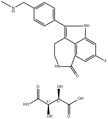 6H-Azepino[5,4,3-cd]indol-6-one, 8-fluoro-1,3,4,5-tetrahydro-2-[4-[(methylamino)methyl]phenyl]-, (2R,3R)-2,3-dihydroxybutanedioate (1:1) (9CI) Struktur