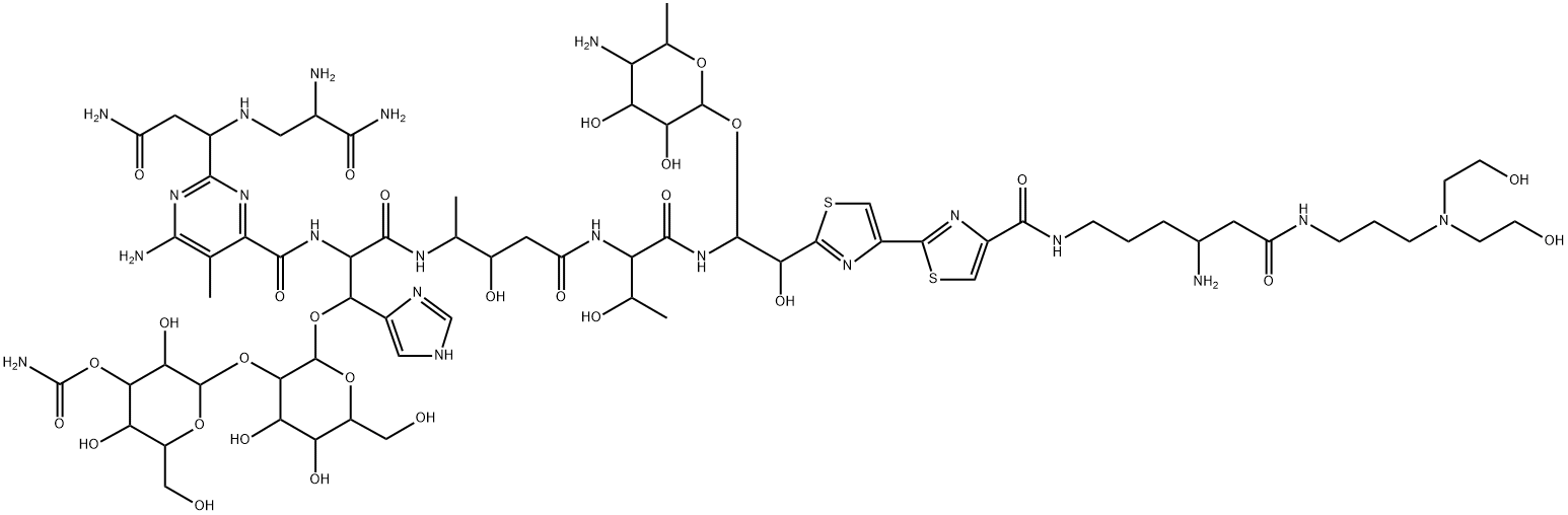 N1-[4-Amino-6-[[3-[bis(2-hydroxyethyl)amino]propyl]amino]-6-oxohexyl]-13-[(4-amino-4,6-dideoxy-α-L-talopyranosyl)oxy]-19-demethyl-12-hydroxybleomycinamide Struktur