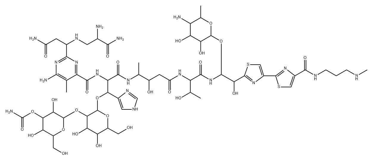 [2-[2-[2-[[6-amino-2-[1-[(2-amino-2-carbamoyl-ethyl)amino]-2-carbamoyl -ethyl]-5-methyl-pyrimidine-4-carbonyl]amino]-2-[[4-[[1-[[1-(5-amino-3 ,4-dihydroxy-6-methyl-oxan-2-yl)oxy-2-hydroxy-2-[4-[4-(3-methylaminopr opylcarbamoyl)-1,3-thiazol-2-yl]-1,3-thiazol-2-yl]ethyl]carbamoyl]-2-h ydroxy-propyl]carbamoyl]-3-hydroxy-butan-2-yl]carbamoyl]-1-(3H-imidazo l-4-yl)ethoxy]-4,5-dihydroxy-6-(hydroxymethyl)oxan-3-yl]oxy-3,5-dihydr oxy-6-(hydroxymethyl)oxan-4-yl] carbamate Struktur