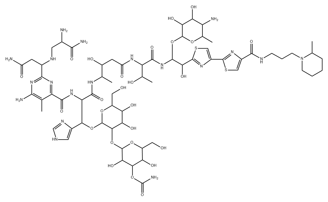 [2-[2-[2-[[6-amino-2-[1-[(2-amino-2-carbamoyl-ethyl)amino]-2-carbamoyl -ethyl]-5-methyl-pyrimidine-4-carbonyl]amino]-2-[[4-[[1-[[1-(5-amino-3 ,4-dihydroxy-6-methyl-oxan-2-yl)oxy-2-hydroxy-2-[4-[4-[3-(2-methyl-1-p iperidyl)propylcarbamoyl]-1,3-thiazol-2-yl]-1,3-thiazol-2-yl]ethyl]car bamoyl]-2-hydroxy-propyl]carbamoyl]-3-hydroxy-butan-2-yl]carbamoyl]-1- (3H-imidazol-4-yl)ethoxy]-4,5-dihydroxy-6-(hydroxymethyl)oxan-3-yl]oxy -3,5-dihydroxy-6-(hydroxymethyl)oxan-4-yl] carbamate Struktur