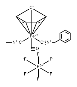 Iron(1+), carbonyl(.eta.5-2,4-cyclopentadien-1-yl)(isocyanomethane)(isocyanomethyl)benzene-, hexafluorophosphate(1-) Struktur