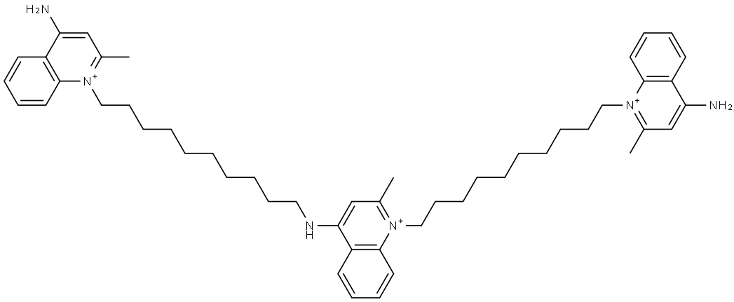 Quinolinium, 1-[10-(4-amino-2-methylquinolinio)decyl]-4-[[10-(4-amino-2-methylquinolinio)decyl]amino]-2-methyl- (9CI) Struktur