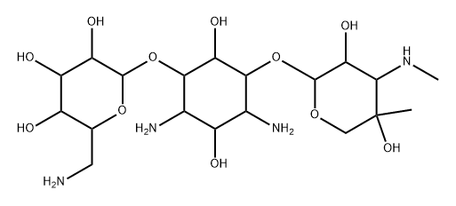 D-Streptamine, O-6-amino-6-deoxy-α-D-glucopyranosyl-(1→4)-O-[3-deoxy-4-C-methyl-3-(methylamino)-β-L-arabinopyranosyl-(1→6)]- Struktur