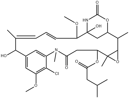 Maytansine, O3-de2-(acetylmethylamino)-1-oxopropyl-15-hydroxy-O3-(3-methyl-1-oxobutyl)-, (15R)- Struktur