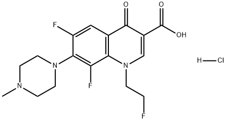 3-Quinolinecarboxylic acid, 6,8-difluoro-1-(2-fluoroethyl)-1,4-dihydro-7-(4-methyl-1-piperazinyl)-4-oxo-, hydrochloride (1:1) Struktur