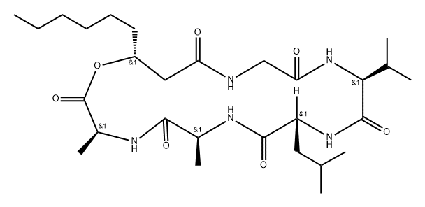 Cyclo[L-alanyl-L-alanyl-(3R)-3-hydroxynonanoylglycyl-L-valyl-D-leucyl] Struktur