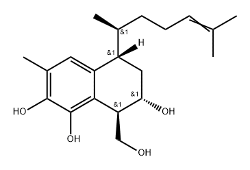 1,2,7-Naphthalenetriol, 5-(1,5-dimethyl-4-hexenyl)-5,6,7,8-tetrahydro-8-(hydroxymethyl)-3-methyl-, [5S-[5α(R*),7α,8β]]- (9CI) Struktur