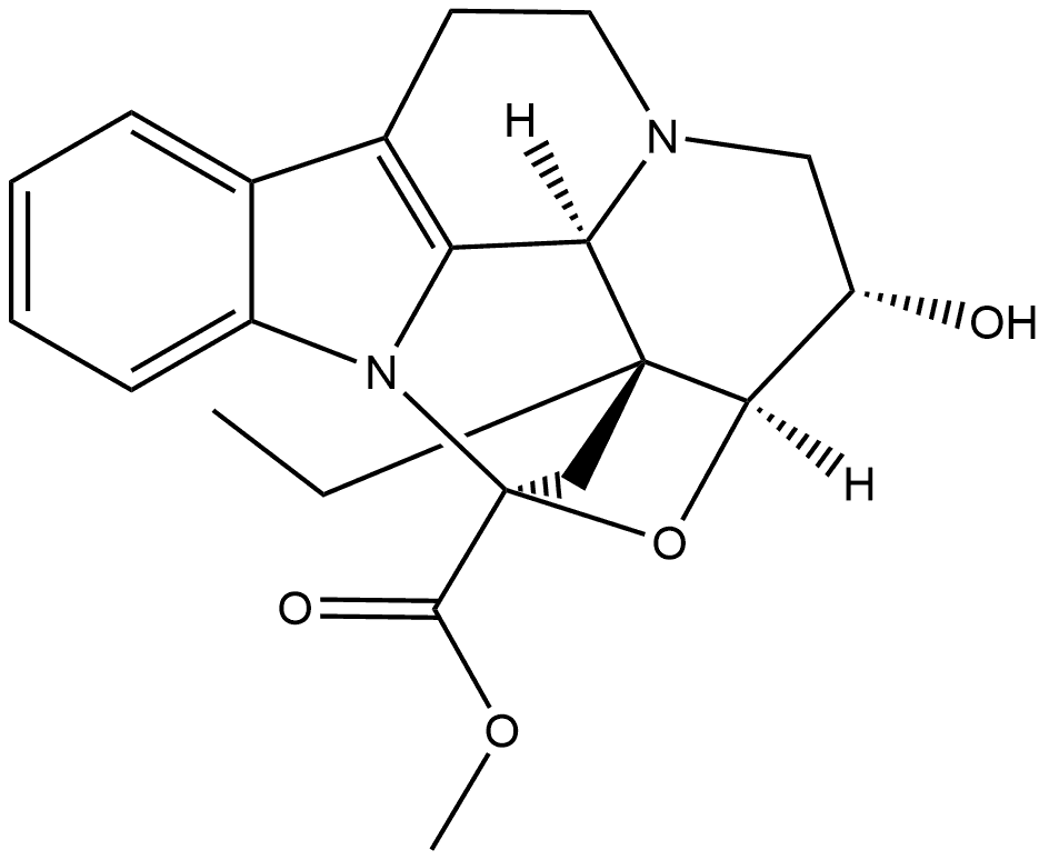 Eburnamenine-14-carboxylic acid, 14,17-epoxy-14,15-dihydro-18-hydroxy-, methyl ester, (3α,14β,16α,17β,18α)- Struktur