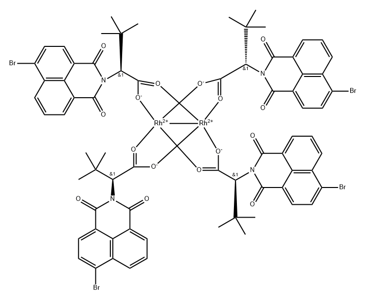 Rhodium, tetrakis[μ-[(αS)-6-bromo-α-(1,1-dimethylethyl)-1,3-dioxo-1H-benz[de]isoquinoline-2(3H)-acetato-κO2:κO2']]di-, (Rh-Rh) Struktur