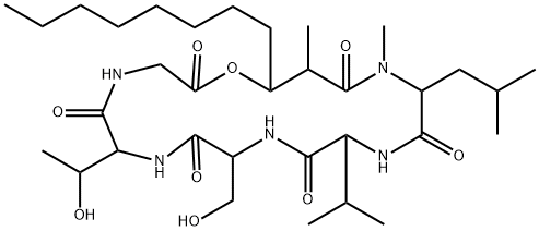 Cyclo[Gly-3-hydroxy*-2-methyl-1-oxoundecyl-N-methyl-L-Leu-L-Val-L-Ser-L-aThr-] Struktur