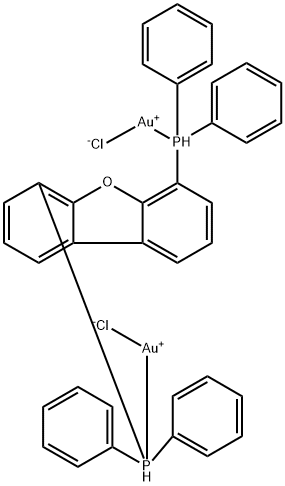 Gold, dichloro[μ-[1,1'-(4,6-dibenzofurandiyl)bis[1,1-diphenylphosphine-κP]]]di- Struktur