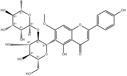 4H-1-Benzopyran-4-one, 6-[2-O-(6-deoxy-α-L-mannopyranosyl)-β-D-glucopyranosyl]-5-hydroxy-2-(4-hydroxyphenyl)-7-methoxy- Struktur