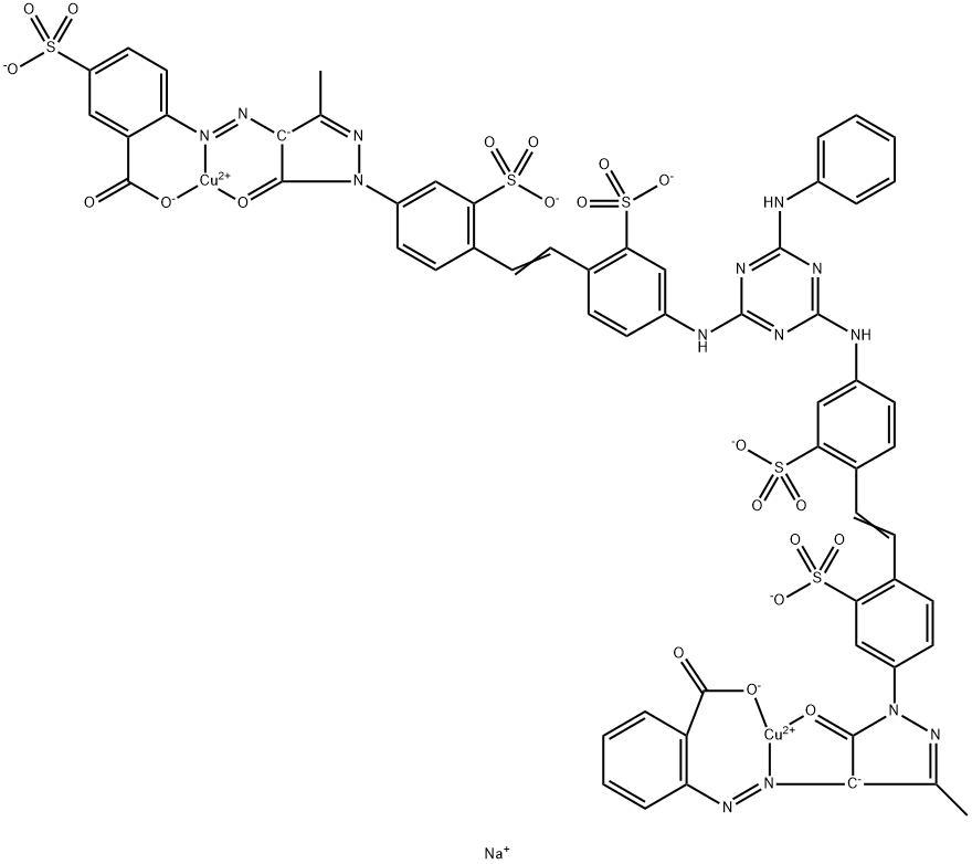 Cuprate(5-), [μ-[2-[[1-[4-[2-[4-[[4-[[4-[2-[4-[4-[(2-carboxyphenyl)azo]-4,5-dihydro-3-methyl-5-oxo-1H-pyrazol-1-yl]-2-sulfophenyl]ethenyl]-3-sulfophenyl]amino]-6-(phenylamino)-1,3,5-triazin-2-yl]amino]-2-sulfophenyl]ethenyl]-3-sulfophenyl]-4,5-dihydro-3- Struktur