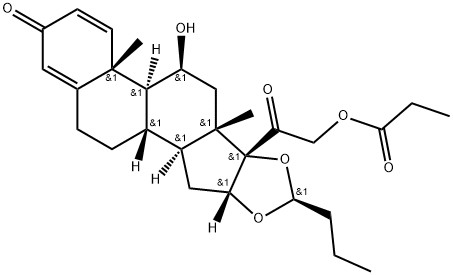 Pregna-1,4-diene-3,20-dione, 16,17-[butylidenebis(oxy)]-11-hydroxy-21-(1-oxopropoxy)-, [11β,16α(S)]- (9CI) Struktur