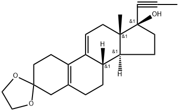 Estra-5(10),9(11)-dien-3-one, 17-hydroxy-17-(1-propyn-1-yl)-, cyclic 1,2-ethanediyl acetal, (17β)- Struktur