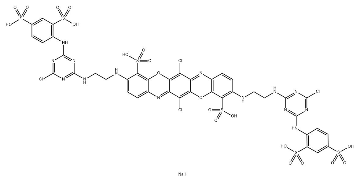 hexasodium 6,13-dichloro-3,10-bis[[2-[[4-chloro-6-[(2,4-disulphonatophenyl)amino]-1,3,5-triazin-2-yl]amino]ethyl]amino]triphenodioxazine-4,11-disulphonate Struktur