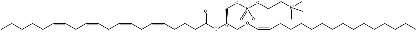 3,5,8-Trioxa-4-phosphaoctacosa-13,16,19,22-tetraen-1-aminium, 7-[[(1Z)-1-hexadecen-1-yloxy]methyl]-4-hydroxy-N,N,N-trimethyl-9-oxo-, inner salt, 4-oxide, (7R,13Z,16Z,19Z,22Z)- Struktur