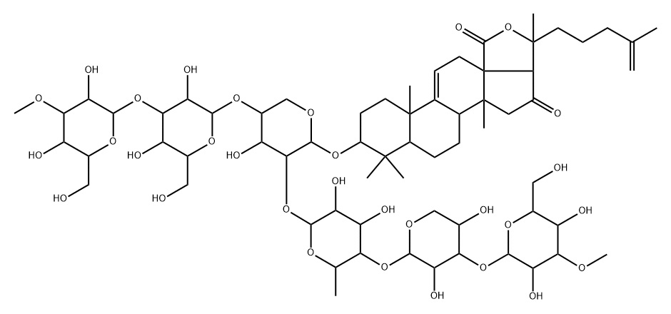 Lanosta-9(11),25-dien-18-oic acid, 20-hydroxy-3-[(O-3-O-methyl-β-D-glucopyranosyl-(1→3)-O-β-D-glucopyranosyl-(1→4)-O-[O-3-O-methyl-β-D-glucopyranosyl-(1→3)-O-β-D-xylopyranosyl-(1→4)-6-deoxy-β-D-glucopyranosyl-(1→2)]-β-D-xylopyranosyl)oxy]-16-oxo-, γ-lactone, (3β)- Struktur