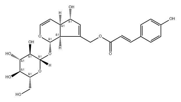 [(1S)-1,4a,5,7aα-Tetrahydro-4aα,5α-dihydroxy-7-[[[(E)-3-(4-hydroxyphenyl)-1-oxo-2-propenyl]oxy]methyl]cyclopenta[c]pyran-1α-yl]β-D-glucopyranoside Struktur