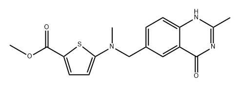 2-Thiophenecarboxylic acid, 5-[[(3,4-dihydro-2-methyl-4-oxo-6-quinazolinyl)methyl]methylamino]-, methyl ester Struktur