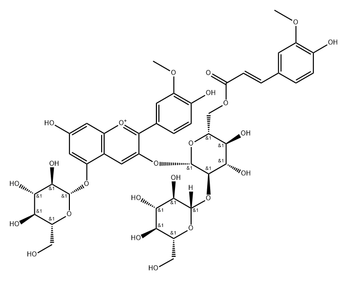 Peonidin-3-O-(6-O-trans-feruloyl-2-O-β-glucopyranosyl-β-glucopyranoside)-5-O-β-glucopyranoside Struktur