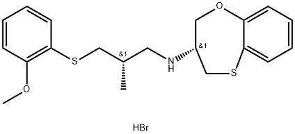 2H-1,5-Benzoxathiepin-3-amine, 3,4-dihydro-N-[(2S)-3-[(2-methoxyphenyl)thio]-2-methylpropyl]-, hydrobromide (1:1), (3R)- Struktur